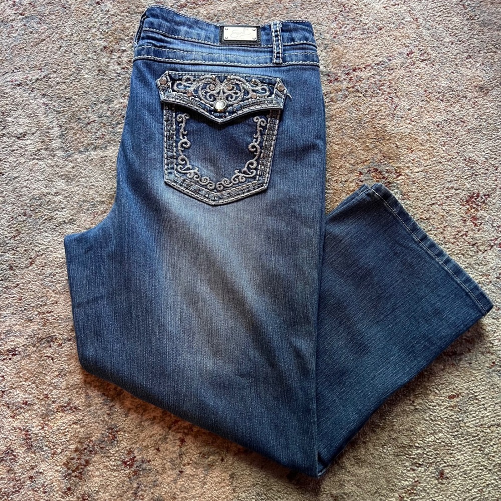 EARL JEANS W 14 Rhinestone Embroidered Capri Jeans Western Y2K